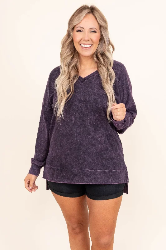 Exquisite Tailoring Come On Over Pullover, Blackberry Mineral Wash