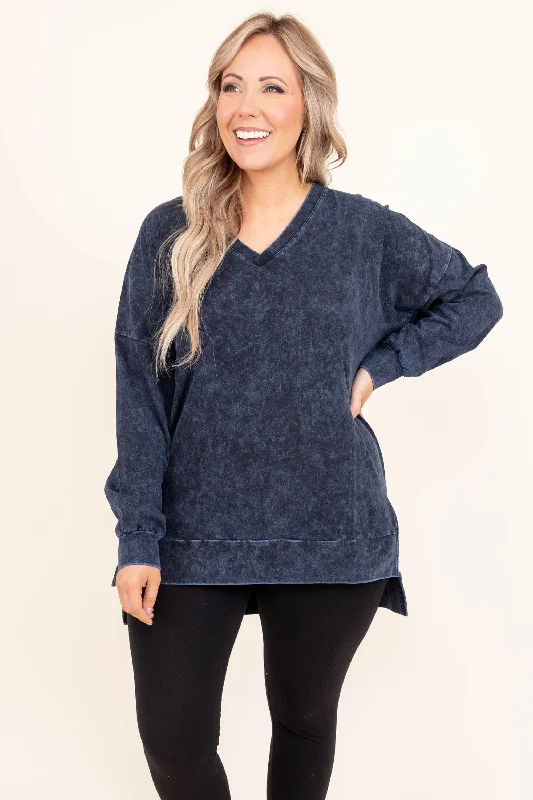 Low-key Luxury Come On Over Pullover, Blue Gray Mineral Wash