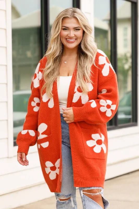 Windbreaker fashion Cosmic Kisses Cardigan, Brick-Ivory