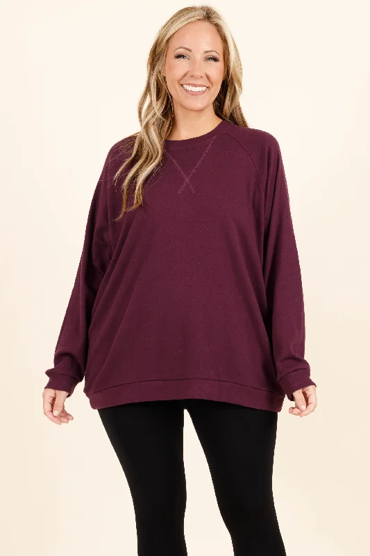 Breathable Style Covered In You Pullover, Dark Plum
