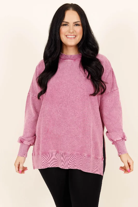 Fashion Wear Cozy Crewneck Pullover, Berry
