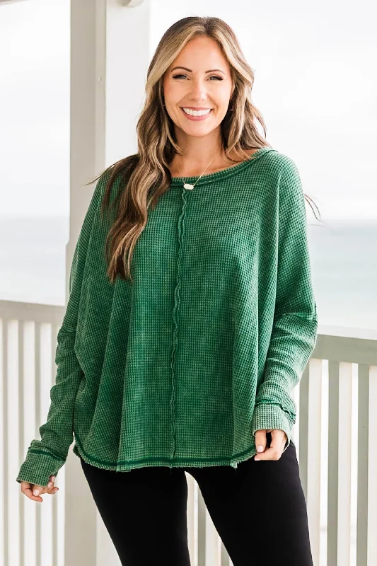 Elegant Tailoring Cozy Waffle Pullover, Dark Green