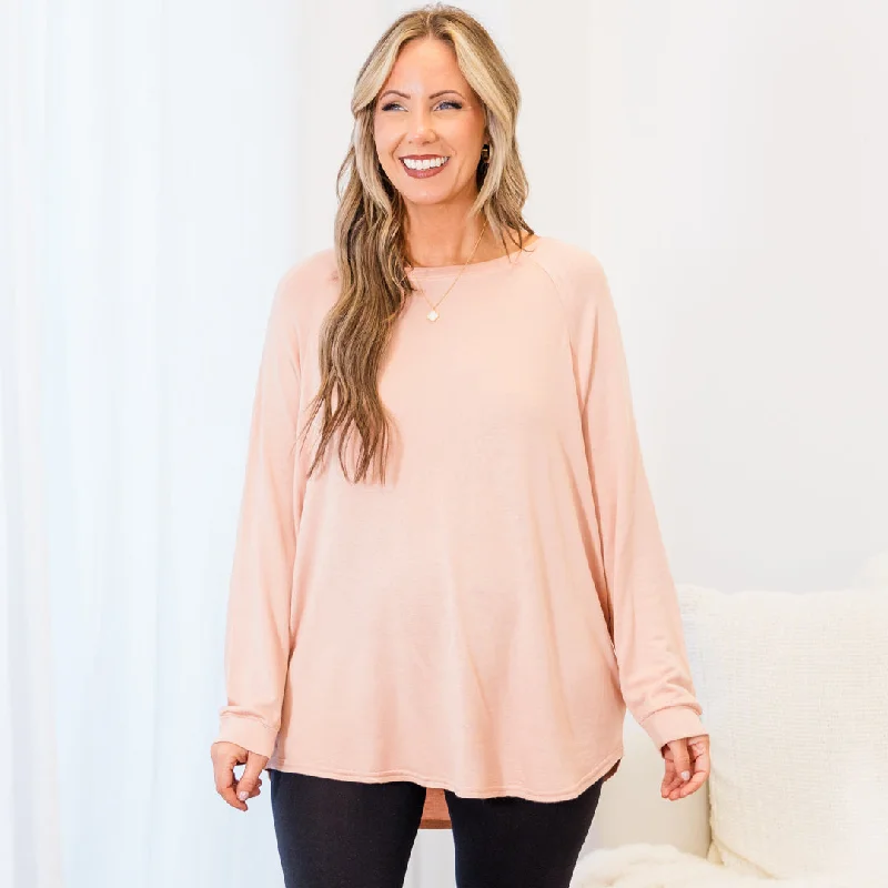 Body Design Curved Hem Slouchy Dolman Tunic, Blush Fleece