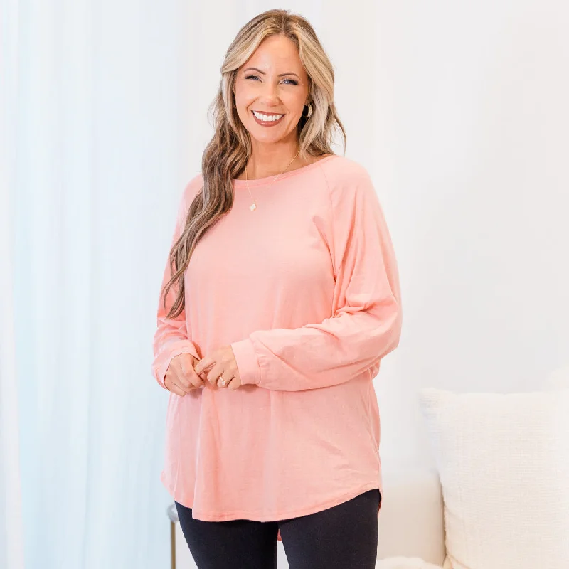 Fashionable And Fashionable Curved Hem Slouchy Dolman Tunic, Dusty Pink