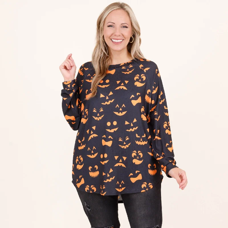 Soft Textures Curved Hem Slouchy Dolman Tunic, Festive Jack O'Lantern