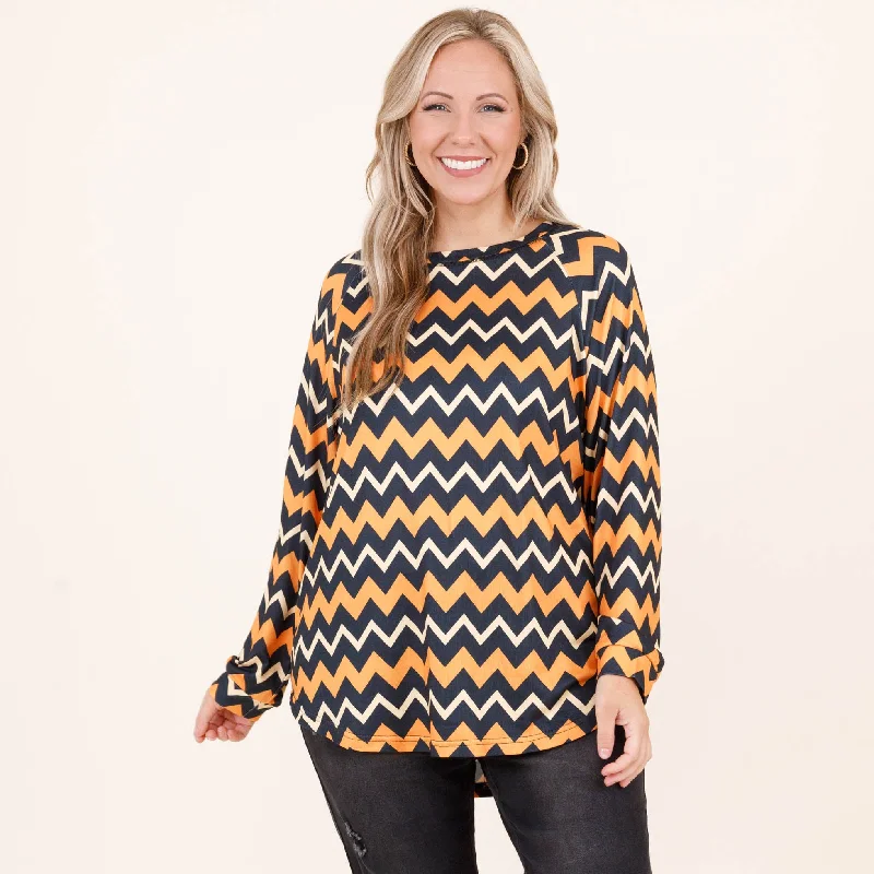 Versatile Wear Curved Hem Slouchy Dolman Tunic, Halloween Chevron