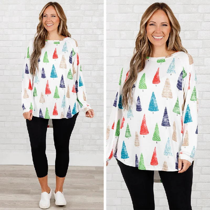 Comfortable Jeans Curved Hem Slouchy Dolman Tunic, Ivory Tree Festive