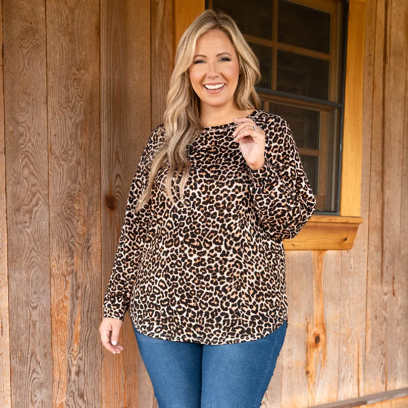 High Street Series Curved Hem Slouchy Dolman Tunic, Leopard