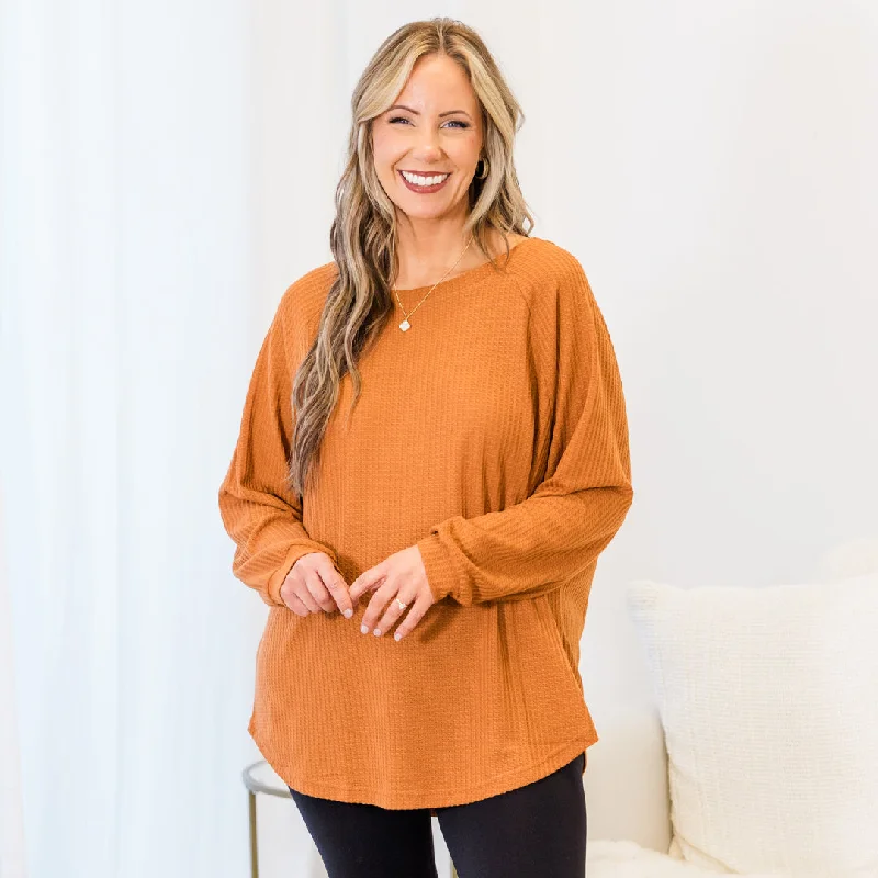 Exquisite Tailoring Curved Hem Slouchy Dolman Tunic, Orange Thermal