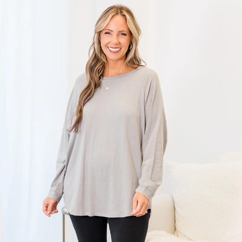 Romantic Temperament Curved Hem Slouchy Dolman Tunic, Smokey Gray