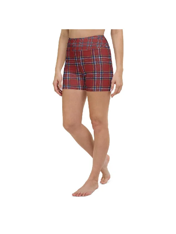 Everyday Style Deep Red Tartan Yoga Shorts