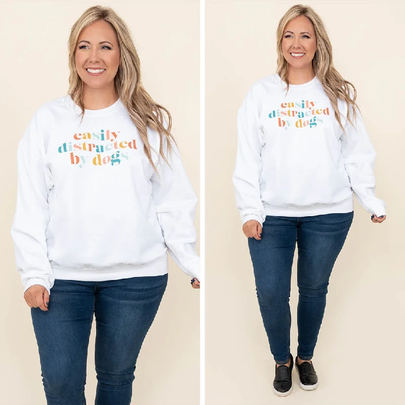 Retro Fashion Easily Distracted By Dogs Sweatshirt, White