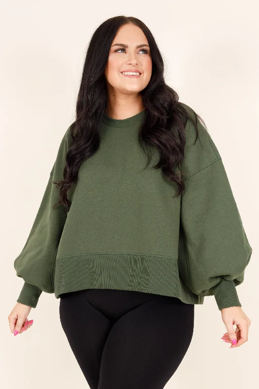 Romantic Data Feeling Free Pullover, Army Green