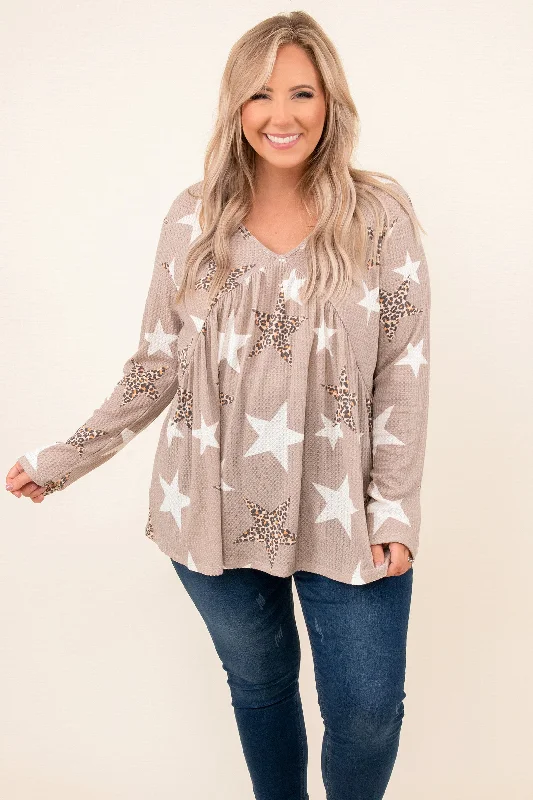 Breezy Style I'll Be Fine In Time Top, Taupe Star