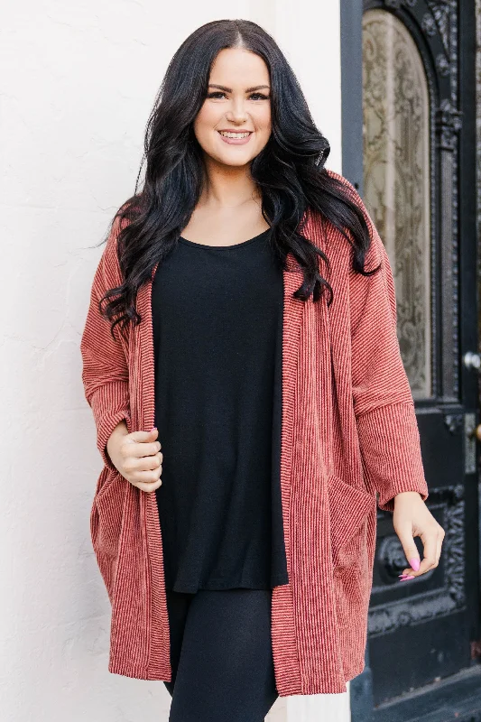 Comfortable Looks In My Cozy Era Cardigan, Rust