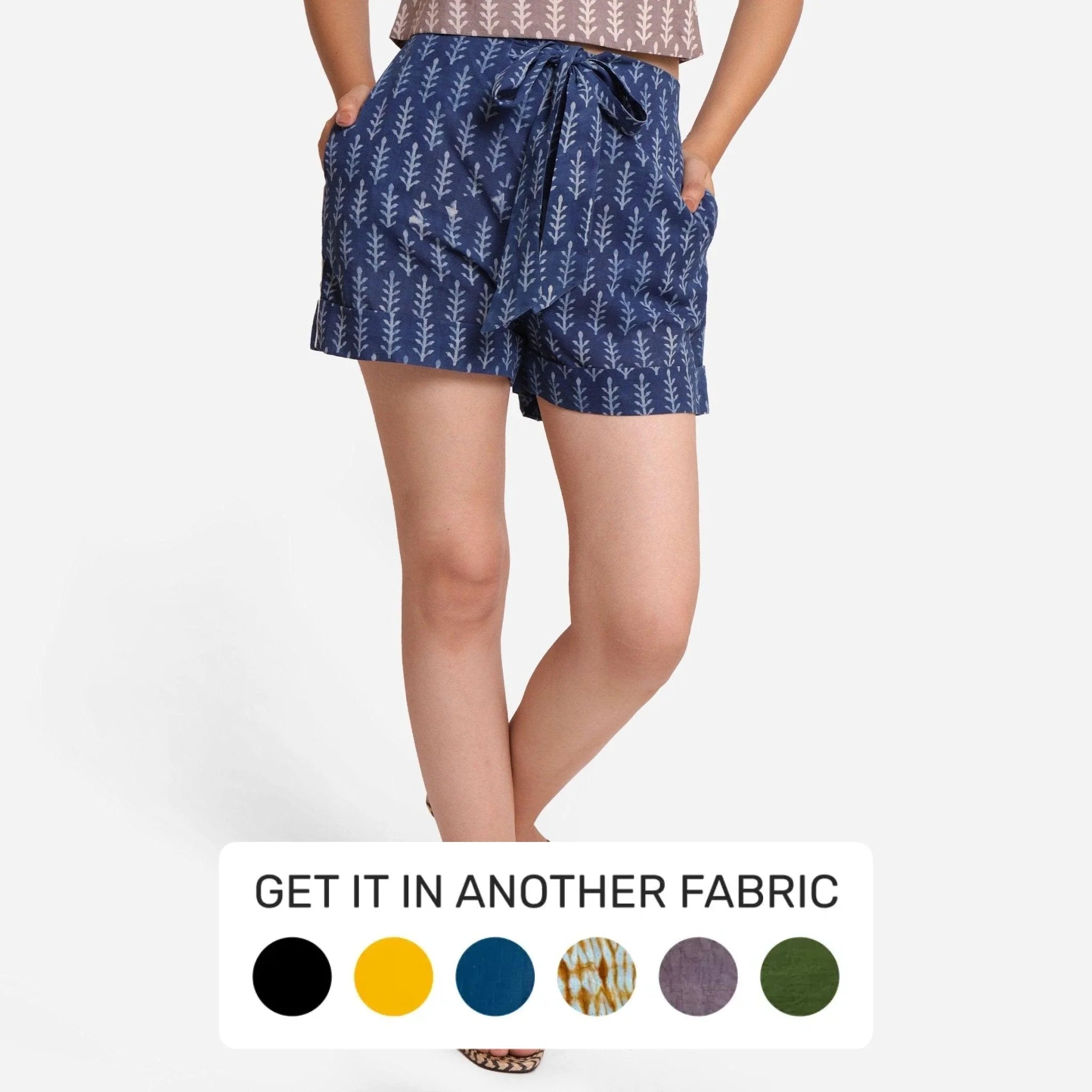 High-end Wear Indigo Dabu Block Print Cotton HIgh-Rise Short Shorts