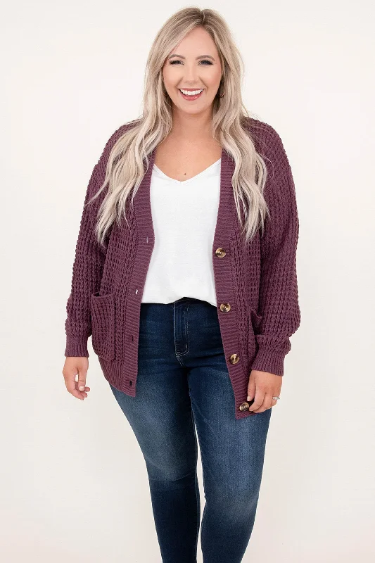 Effortless Dressing Just Throw It On Cardigan, Eggplant