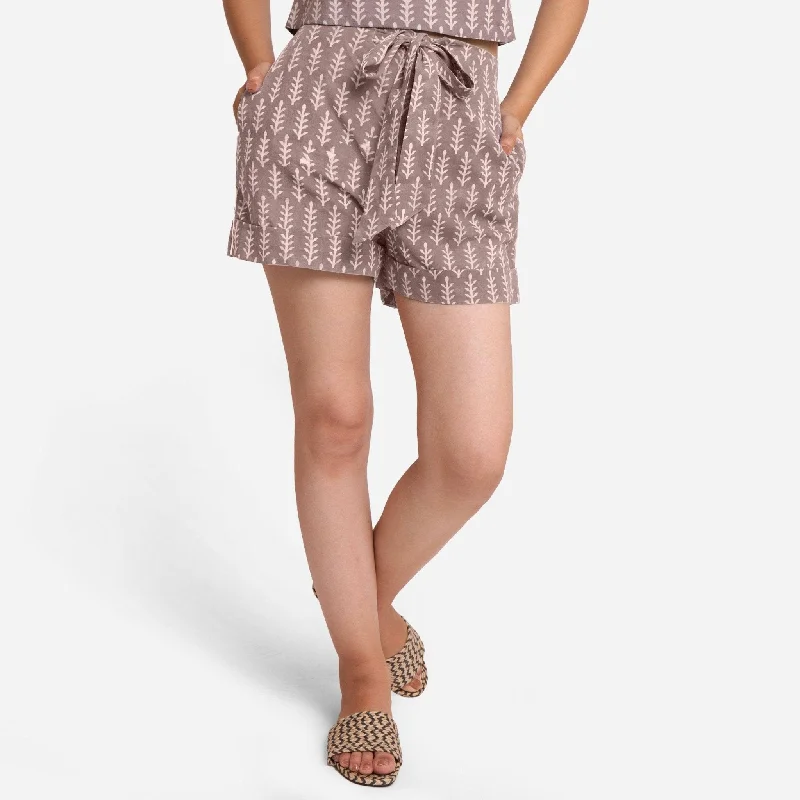 Simple Solid Color Kashish Dabu Floral Block Print Cotton High-Rise Shorts