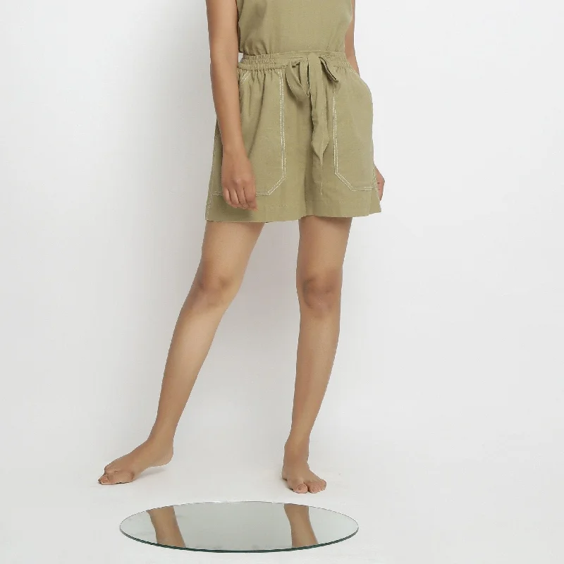 Youthful Khakhi Green 100% Cotton Elasticated Short Shorts