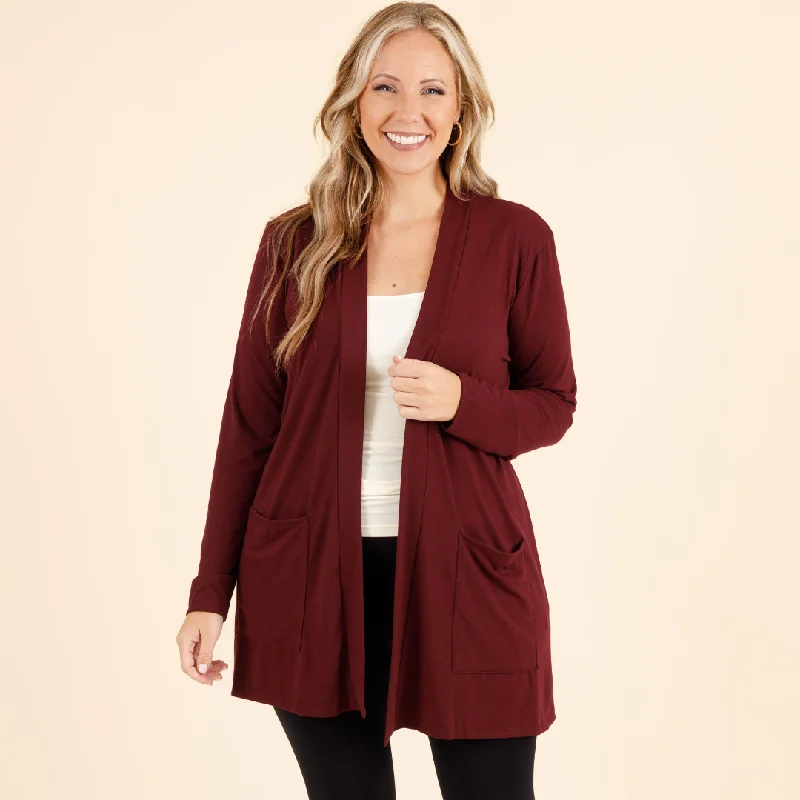 Versatile Casuals Kindness and Compassion Cardigan, Dark Burgundy