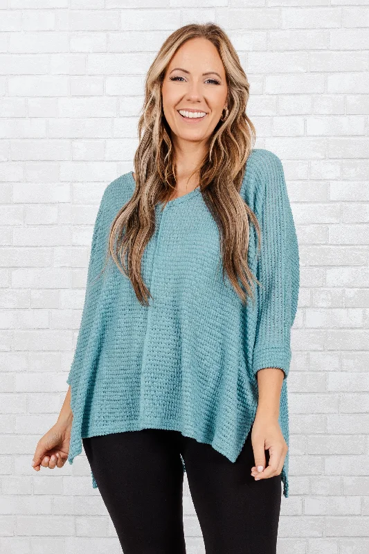 Printed Patterns Let Me Think Top, Dusty Teal