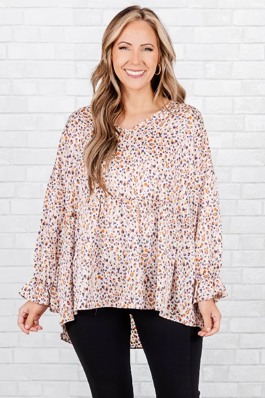 Fashion Elements Let's Talk About It Babydoll Top, Cream Denim