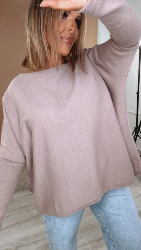 Printed Patterns Level Up Basic Boat Neck Sweater, Mocha
