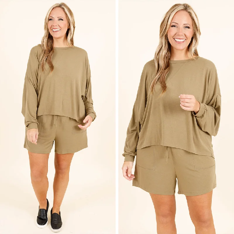 Cozy Layers Live, Love, Lounge Set, Khaki