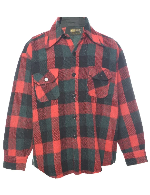 Short Design Long Sleeved Checked Shirt - L