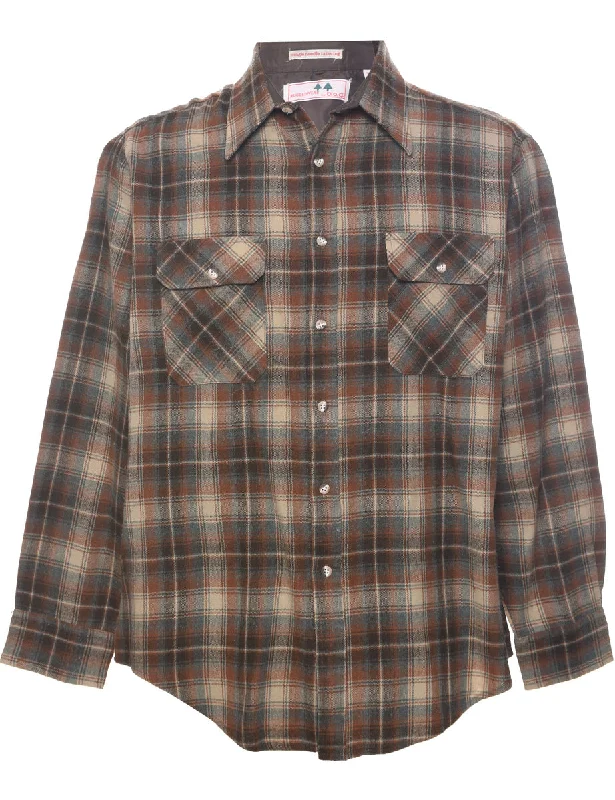 Comfortable Fashion Long Sleeved Checked Shirt - L