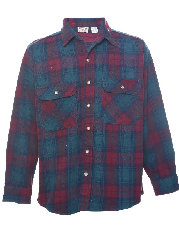 Sports Trend Long Sleeved Checked Shirt - L