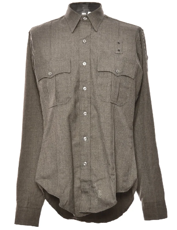 Cozy Chic Trends Long Sleeved Dark Grey Flannel Shirt - L