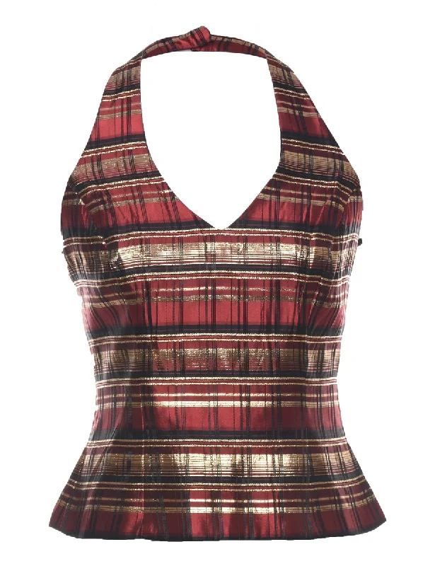 Personalized Outfit Lurex Checked Pattern Evening Top - XS