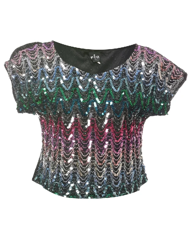 Floral Prints Lurex Evening Top - M