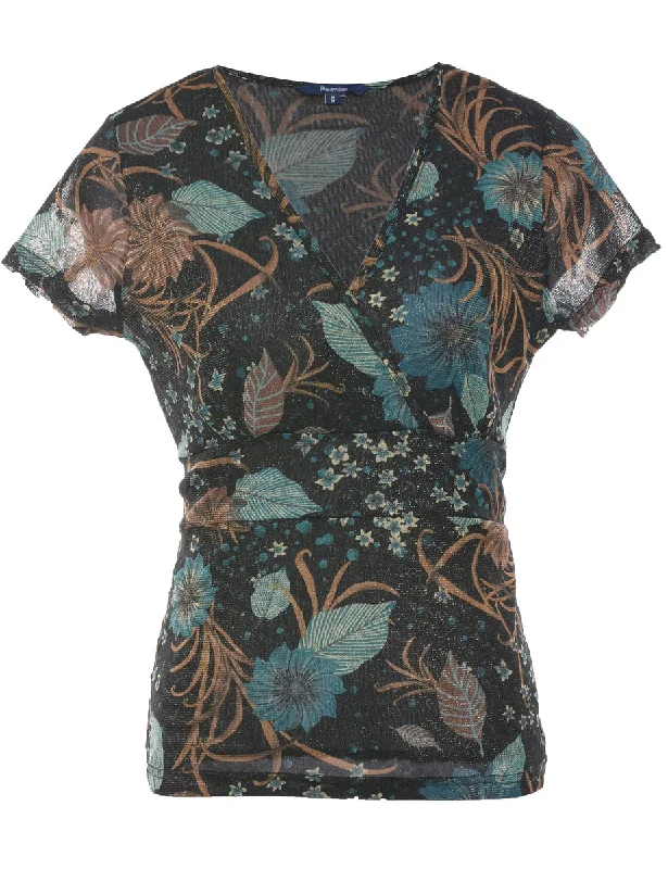Soft Wear Lurex Floral Print Evening Top - M
