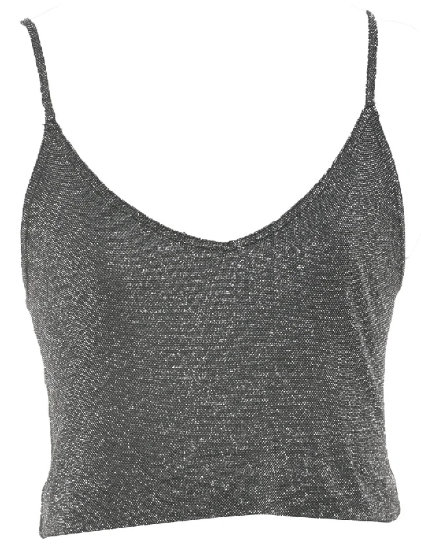 Cozy Shirts Lurex Sheer Cropped Evening Top - XS