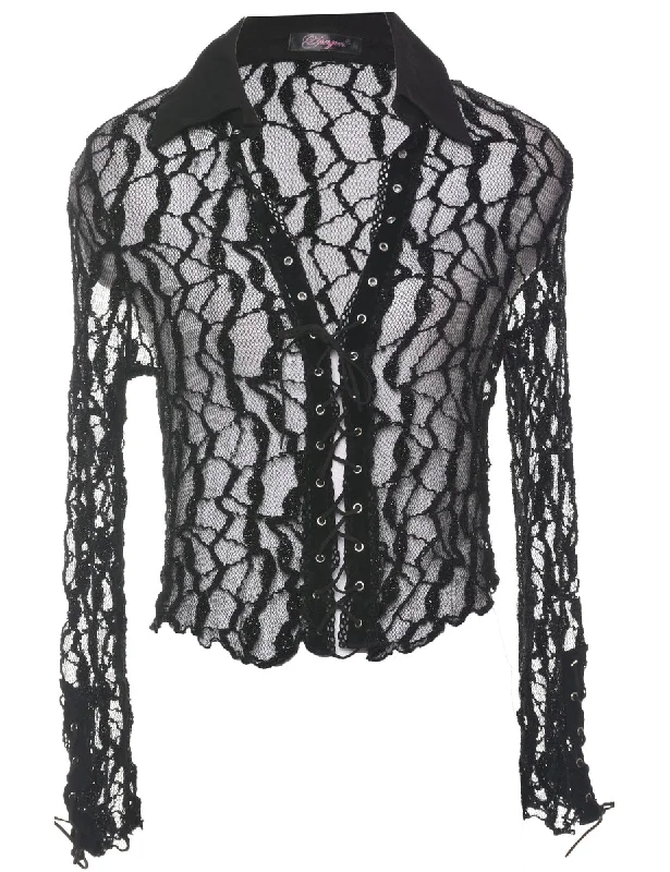 Relaxed Chic Lurex Sheer Y2K Evening Top - S