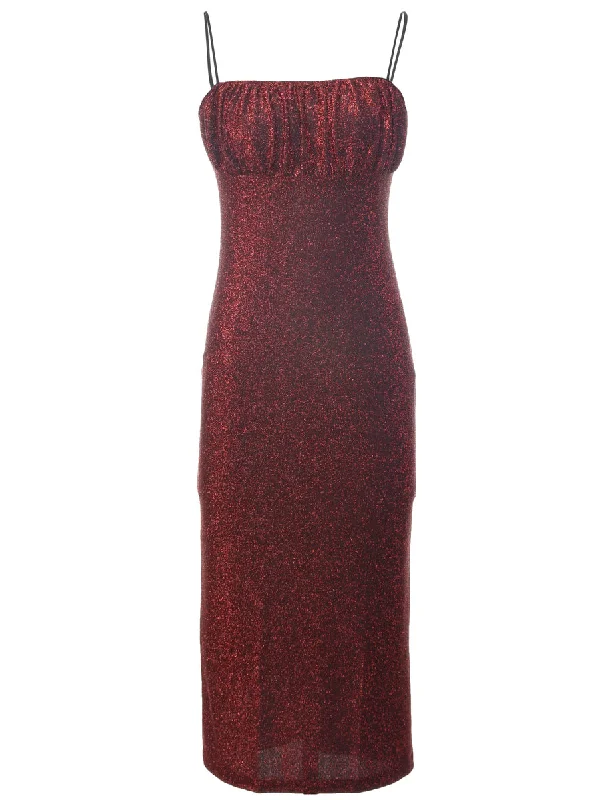 Easygoing Fashion Lurex Thread Pattern 1990s Maroon Evening Dress - M