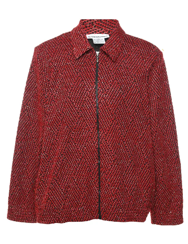 Everyday Outfits Lurex Thread Pattern Black, Red & Silver Sparkly Evening Jacket - L