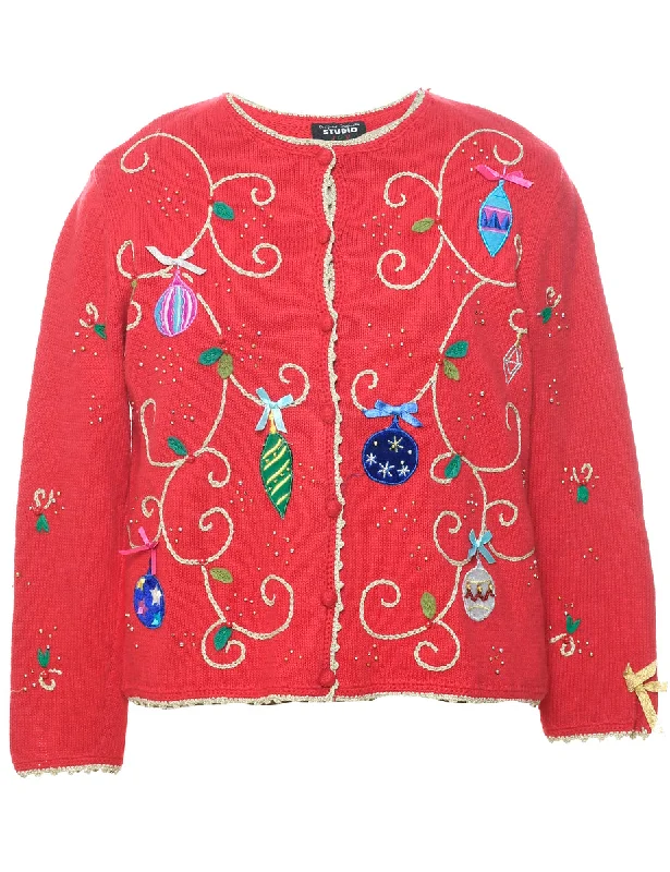 Relaxed Fit Wear Lurex Thread Pattern Christmas Cardigan - M