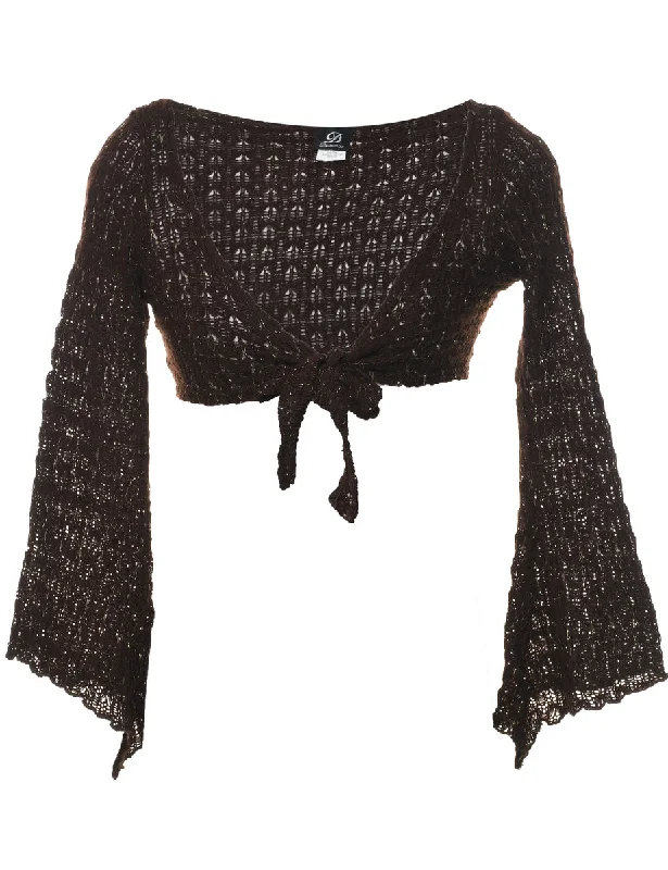 Comfy Layers Lurex Thread Pattern Cropped Cardigan - M