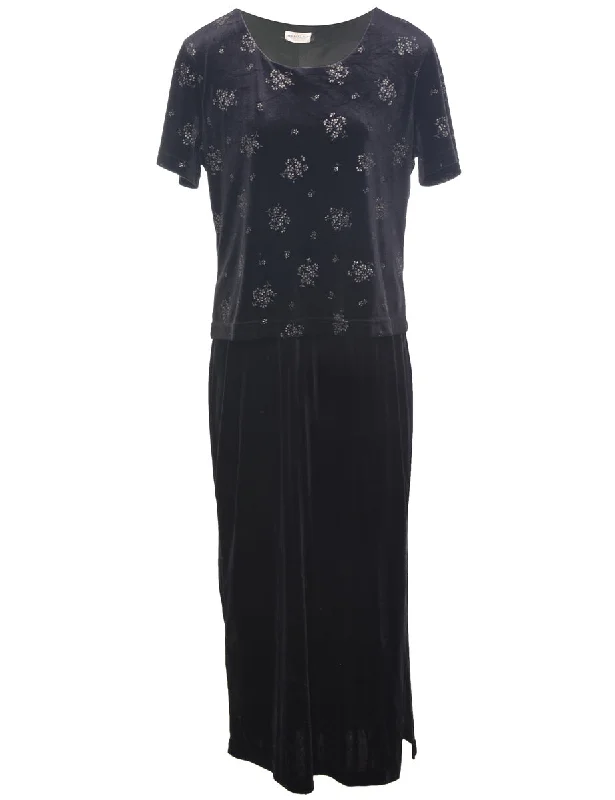 Effortless Looks Lurex Thread Pattern Evening Dress - M