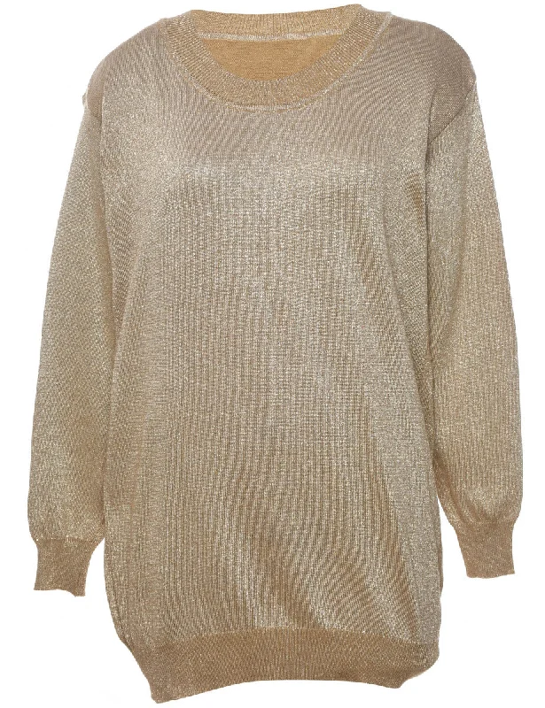 Soft Tops Lurex Thread Pattern Gold Jumper - L