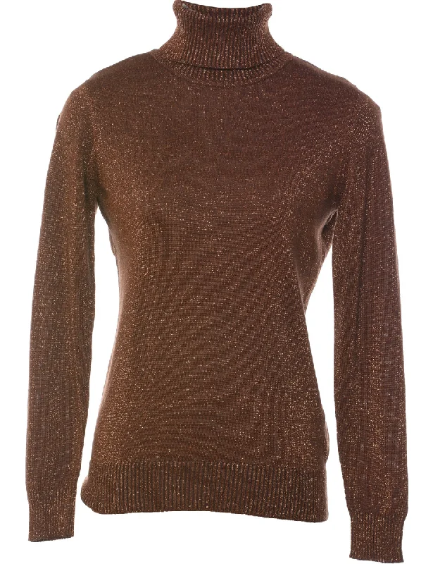 Relaxed Weekend Wear Lurex Thread Pattern Turtleneck Jumper - M