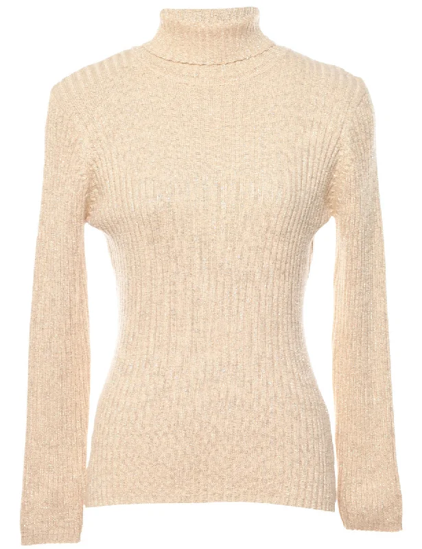 Comfortable Lifestyle Lurex Thread Pattern Turtleneck Jumper - S