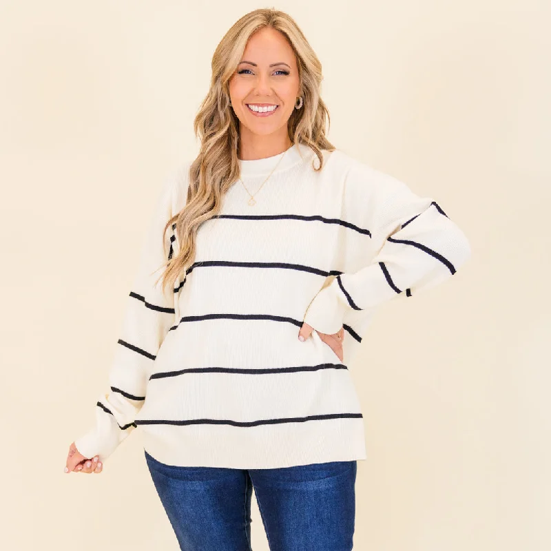 Autumn Selection Lux Stripe Sweater, White
