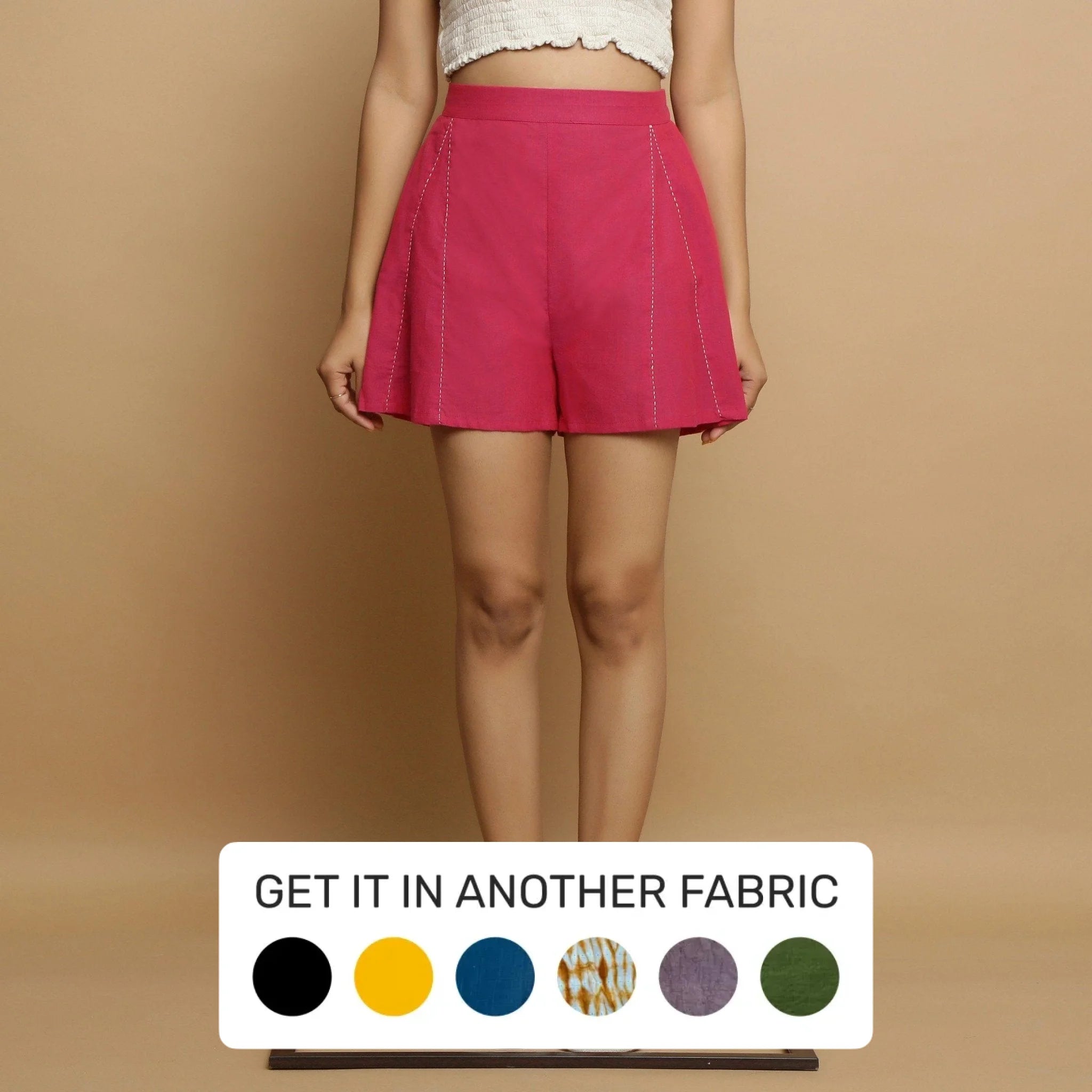 Elegant Wear Magenta Mangalgiri Cotton Mid-Rise Shorts