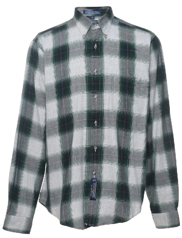 Cool Summer Marl Grey & Blue Flannel Checked Shirt - L