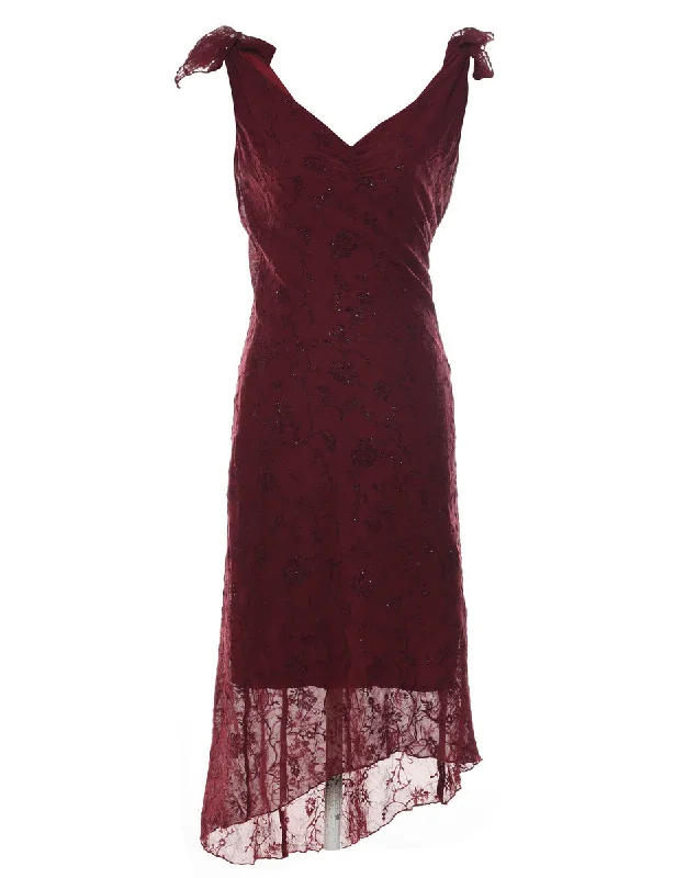 British Fashion Maroon Classic 1990s Lace Dress - S