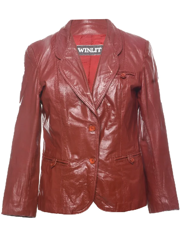 Stretch Design Maroon Classic Leather Jacket - M